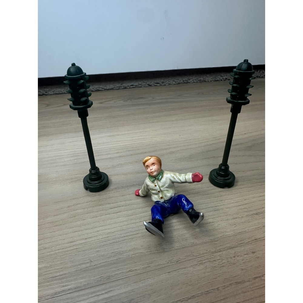 Dept 56 Skater Boy Figurine with 2 Street Lamp Posts‎ Village Accessories Set